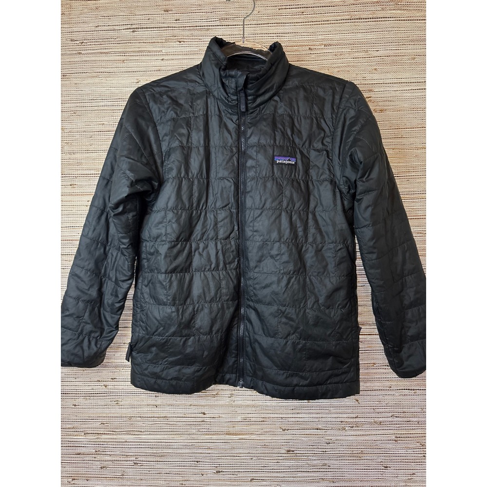 Patagonia Kids Nano Puff Jacket Black Quilted PrimaLoft Full Zip Size L 12